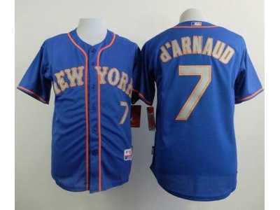 MLB New York Mets #7 Travis d'Arnaud Blue(Grey NO.) Alternate Road Cool Base Stitched Baseball jerseys