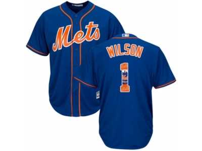 Men's Majestic New York Mets #1 Mookie Wilson Authentic Royal Blue Team Logo Fashion Cool Base MLB Jersey