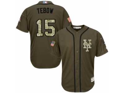 Men's Majestic New York Mets #15 Tim Tebow Replica Green Salute to Service MLB Jersey