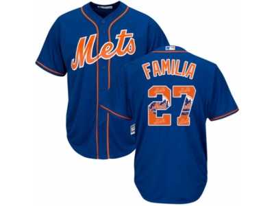 Men's Majestic New York Mets #27 Jeurys Familia Authentic Royal Blue Team Logo Fashion Cool Base MLB Jersey
