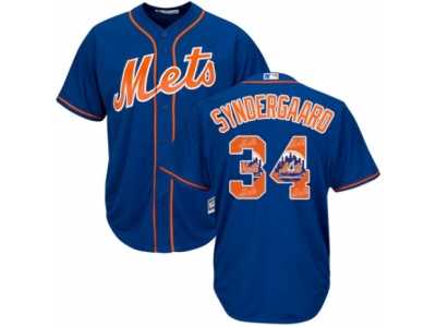 Men's Majestic New York Mets #34 Noah Syndergaard Authentic Royal Blue Team Logo Fashion Cool Base MLB Jersey