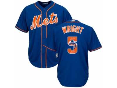 Men's Majestic New York Mets #5 David Wright Authentic Royal Blue Team Logo Fashion Cool Base MLB Jersey
