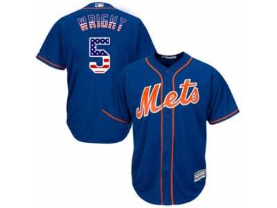 Men\'s Majestic New York Mets #5 David Wright Authentic Royal Blue USA Flag Fashion MLB Jersey