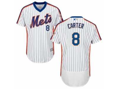 Men's Majestic New York Mets #8 Gary Carter White Royal Flexbase Authentic Collection MLB Jersey