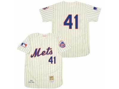 Men's Mitchell and Ness 1969 New York Mets #41 Tom Seaver Authentic Cream Throwback MLB Jersey
