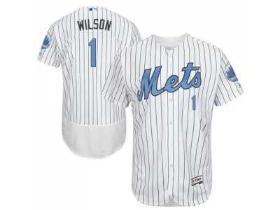 New York Mets #1 Mookie Wilson White(Blue Strip) Flexbase Authentic Collection 2016 Father's Day Stitched Baseball Jersey