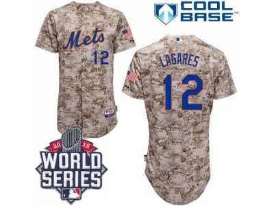 New York Mets #12 Juan Lagares Camo Alternate Cool Base W 2015 World Series Patch Stitched MLB Jersey