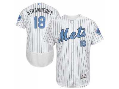 New York Mets #18 Darryl Strawberry White(Blue Strip) Flexbase Authentic Collection 2016 Father's Day Stitched Baseball Jersey