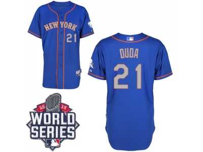 New York Mets #21 Lucas Duda Blue(Grey NO.) Alternate Road Cool Base W 2015 World Series Patch Stitched MLB Jersey