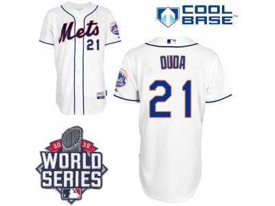 New York Mets #21 Lucas Duda White Cool Base W 2015 World Series Patch Stitched MLB Jersey