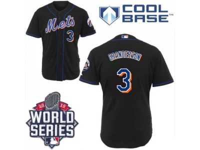 New York Mets #3 Curtis Granderson Black Cool Base W 2015 World Series Patch Stitched MLB Jersey