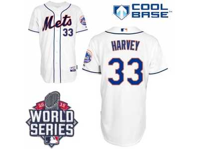 New York Mets #33 Matt Harvey White Cool Base W 2015 World Series Patch Stitched MLB Jersey