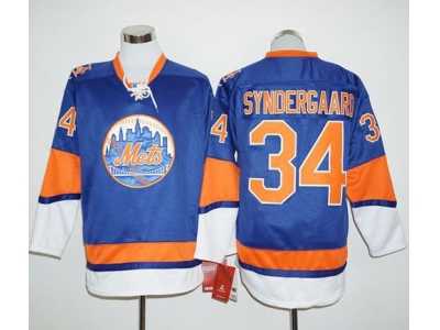 New York Mets #34 Noah Syndergaard Blue Long Sleeve Stitched Baseball Jersey