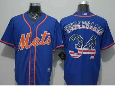 New York Mets #34 Noah Syndergaard Blue USA Flag Fashion Stitched MLB Jersey