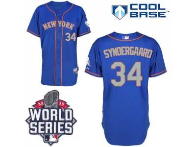 New York Mets #34 Noah Syndergaard Blue(Grey NO.) Alternate Road Cool Base W 2015 World Series Patch Stitched MLB Jersey