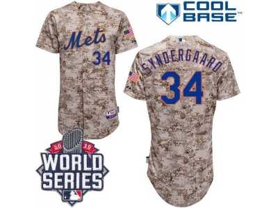 New York Mets #34 Noah Syndergaard Camo Alternate Cool Base W 2015 World Series Patch Stitched MLB Jersey