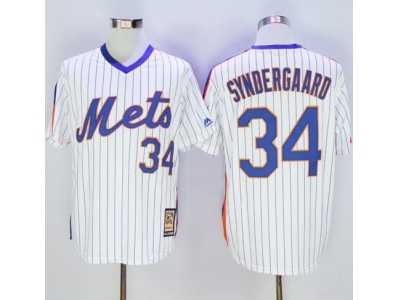New York Mets #34 Noah Syndergaard White(Blue Strip) Cooperstown Stitched Baseball Jersey