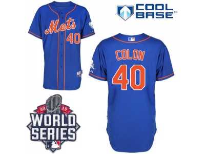 New York Mets #40 Bartolo Colon Blue Alternate Home Cool Base W 2015 World Series Patch Stitched MLB Jersey