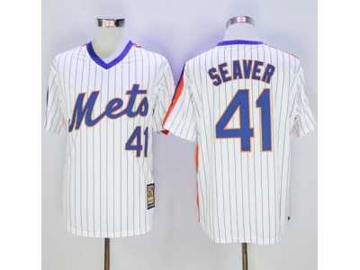 New York Mets #41 Tom Seaver White(Blue Strip) Cooperstown Stitched Baseball Jersey