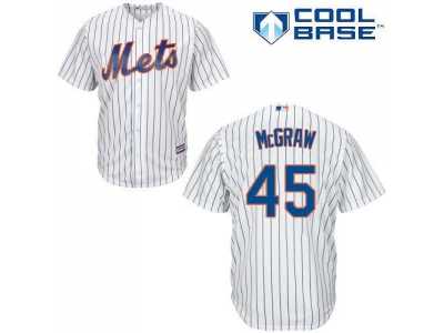 New York Mets #45 Tug McGraw White(Blue Strip) Home Cool Base Stitched Baseball Jersey