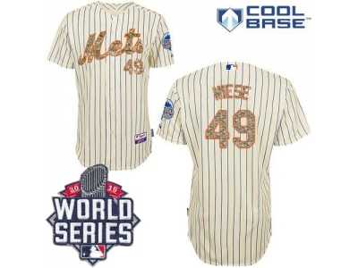New York Mets #49 Jon Niese Cream(Blue Strip) USMC Cool Base W 2015 World Series Patch Stitched MLB Jersey