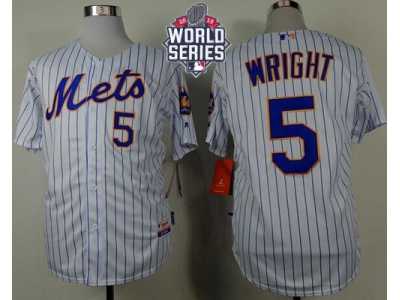 New York Mets #5 David Wright White(Blue Strip) Home Cool Base W 2015 World Series Patch Stitched MLB Jersey
