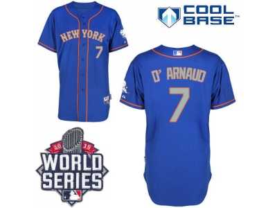 New York Mets #7 Travis d'Arnaud Blue(Grey NO.) Alternate Road Cool Base W 2015 World Series Patch Stitched MLB Jersey