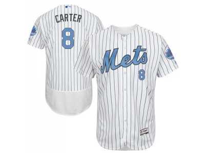 New York Mets #8 Gary Carter White(Blue Strip) Flexbase Authentic Collection 2016 Father's Day Stitched Baseball Jersey