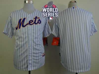 New York Mets Blank White(Blue Strip) Home Cool Base W 2015 World Series Patch Stitched MLB Jersey
