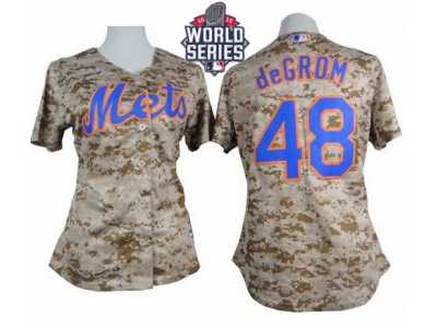 Women New York Mets #48 Jacob deGrom Camo W 2015 World Series Patch Fashion Stitched MLB Jersey