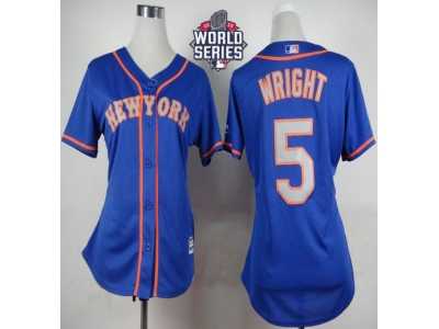 Women New York Mets #5 David Wright Blue(Grey NO.) Alternate Road W 2015 World Series Patch Stitched MLB Jersey