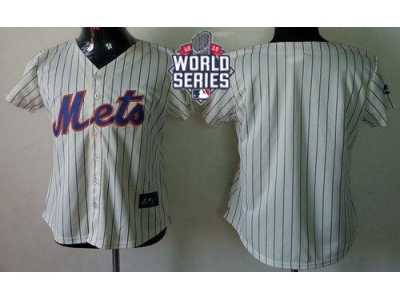 Women New York Mets Blank Cream(Blue Strip) W 2015 World Series Patch Fashion Stitched MLB Jersey