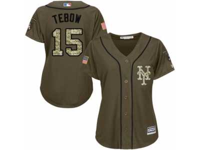 Women's Majestic New York Mets #15 Tim Tebow Replica Green Salute to Service MLB Jersey