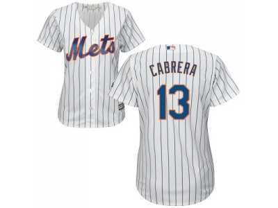 Women's New York Mets #13 Asdrubal Cabrera White(Blue Strip) Home Stitched MLB Jersey