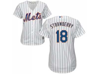 Women's New York Mets #18 Darryl Strawberry White(Blue Strip) Home Stitched MLB Jersey
