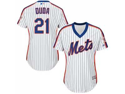 Women's New York Mets #21 Lucas Duda White(Blue Strip) Alternate Stitched MLB Jersey