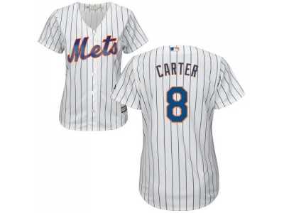 Women's New York Mets #8 Gary Carter White(Blue Strip) Home Stitched MLB Jersey