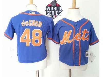 Toddler New York Mets #48 Jacob DeGrom Blue Alternate Home Cool Base W 2015 World Series Patch Stitched Baseball Jersey