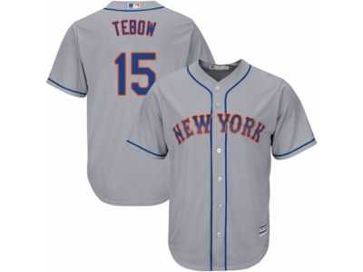 Youth Majestic New York Mets #15 Tim Tebow Authentic Grey Road Cool Base MLB Jersey
