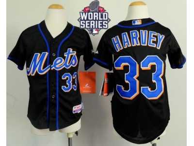 Youth New York Mets #33 Matt Harvey Black Cool Base W 2015 World Series Patch Stitched MLB Jersey
