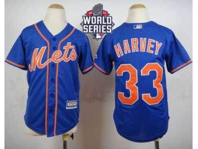Youth New York Mets #33 Matt Harvey Blue Alternate Home Cool W 2015 World Series Patch Stitched MLB Jersey