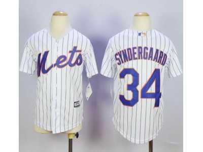 Youth New York Mets #34 Noah Syndergaard White(Blue Strip) Home Cool Base Stitched MLB Jersey