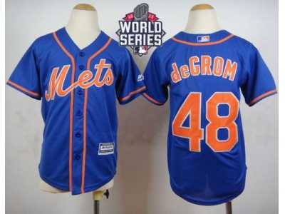 Youth New York Mets #48 Jacob DeGrom Blue Alternate Home Cool Base W 2015 World Series Patch Stitched MLB Jersey