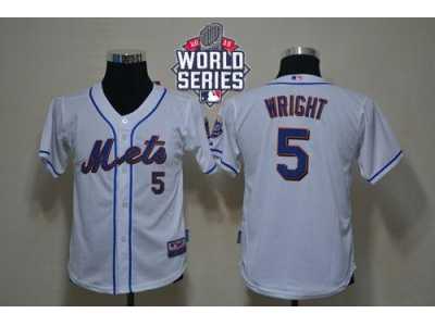 Youth New York Mets #5 David Wright White Cool Base W 2015 World Series Patch Stitched MLB Jersey