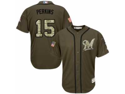Men's Majestic Minnesota Twins #15 Glen Perkins Replica Green Salute to Service MLB Jersey