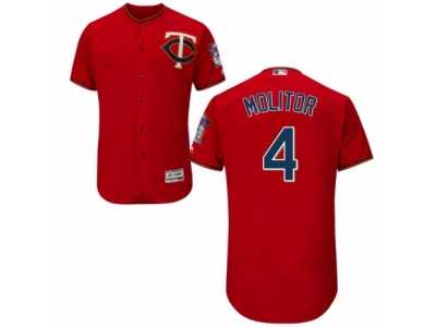 Men's Majestic Minnesota Twins #4 Paul Molitor Scarlet Flexbase Authentic Collection MLB Jersey