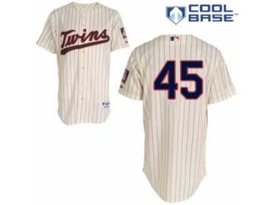 Men's Majestic Minnesota Twins #45 Phil Hughes Replica Cream Alternate Cool Base MLB Jersey