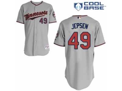 Men's Majestic Minnesota Twins #49 Kevin Jepsen Replica Grey Road Cool Base MLB Jersey
