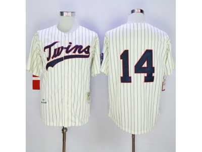 Mitchell And Ness 1969 Minnesota Twins #14 Kent Hrbek Cream Strip Throwback Stitched MLB Jersey
