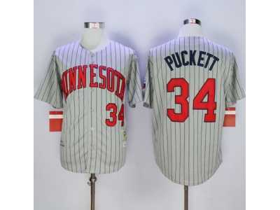 Mitchell And Ness 1987 Minnesota Twins #34 Kirby Puckett Grey Throwback Stitched MLB Jersey